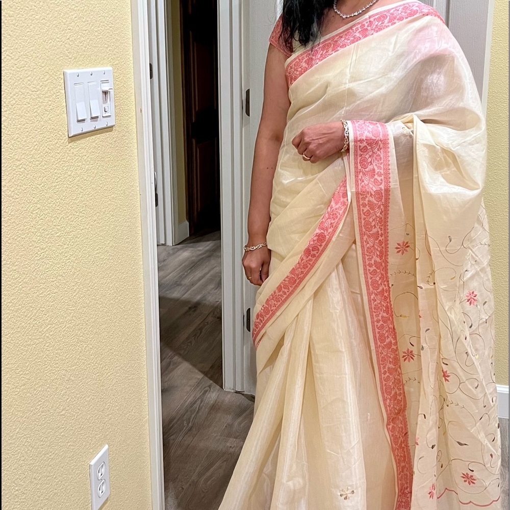 Cream & Blush Sari Saree - Never Worn